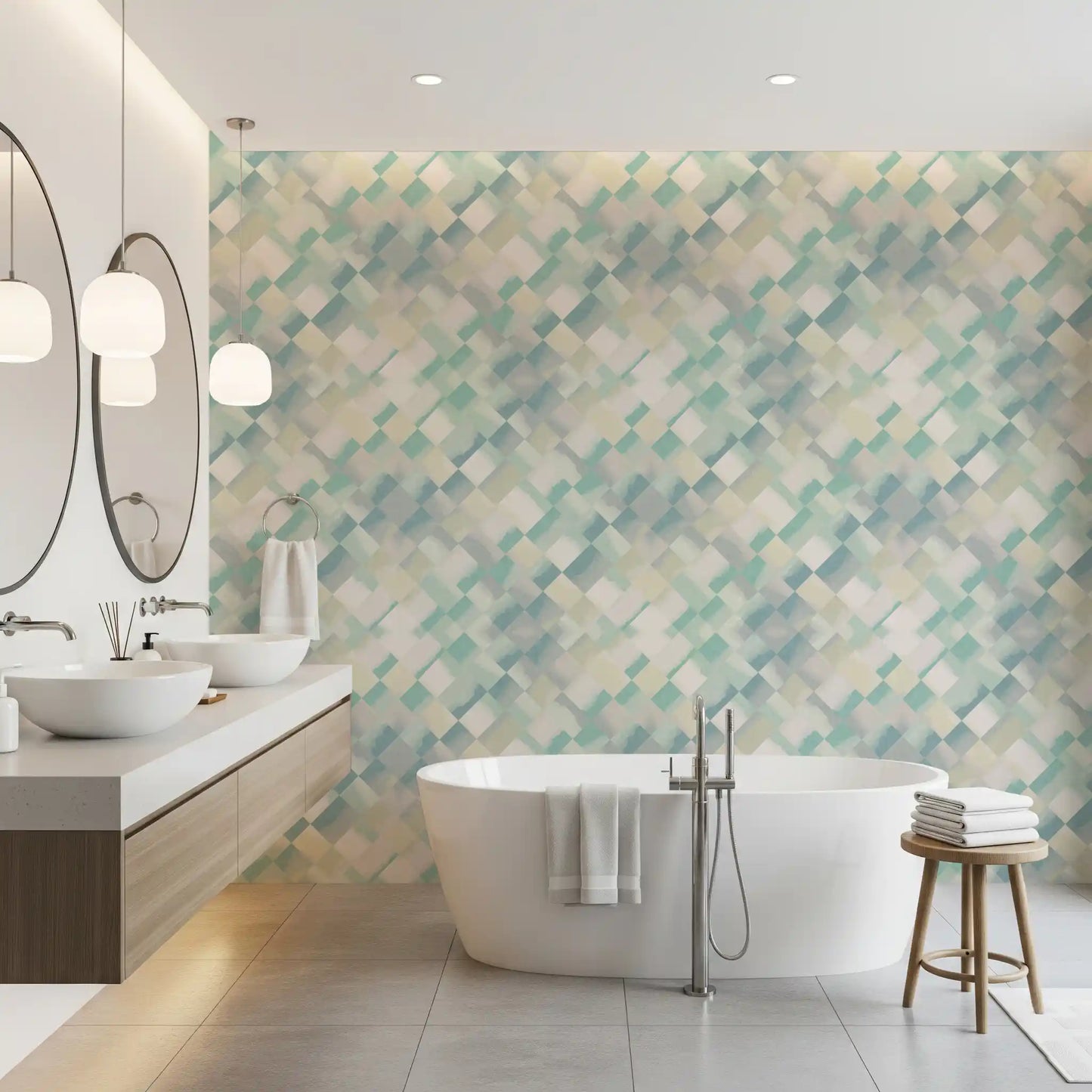 Relax Watery Painted Checker Wallpaper⁠