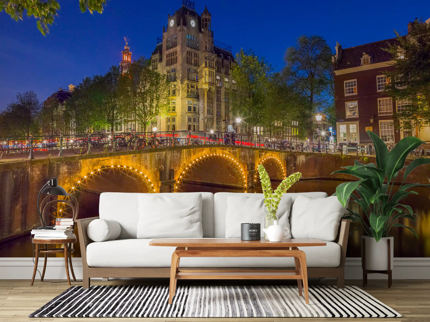 Canal through Amsterdam city Wall Mural