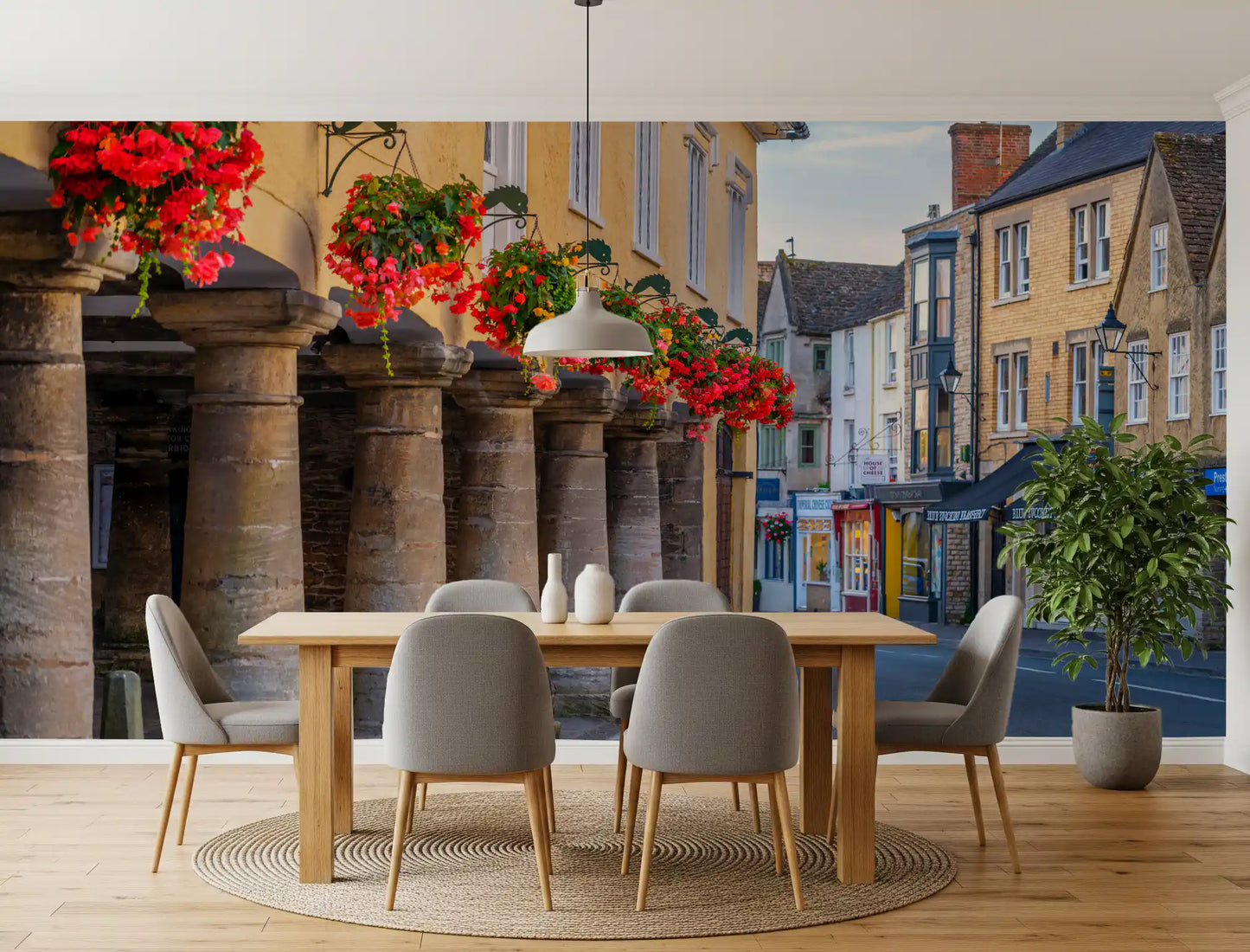 Village Blooms & Stone Archway Wall Mural