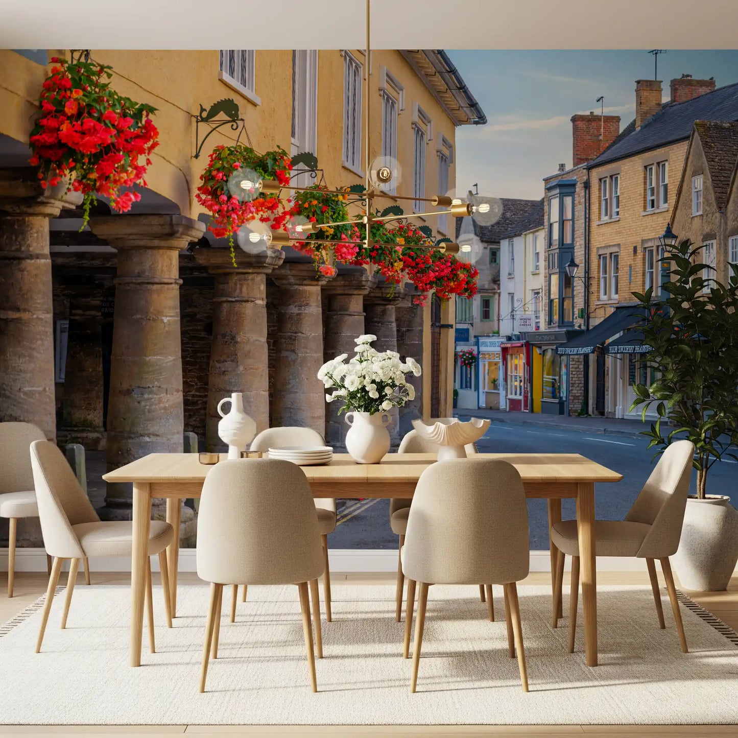 Village Blooms & Stone Archway Wall Mural