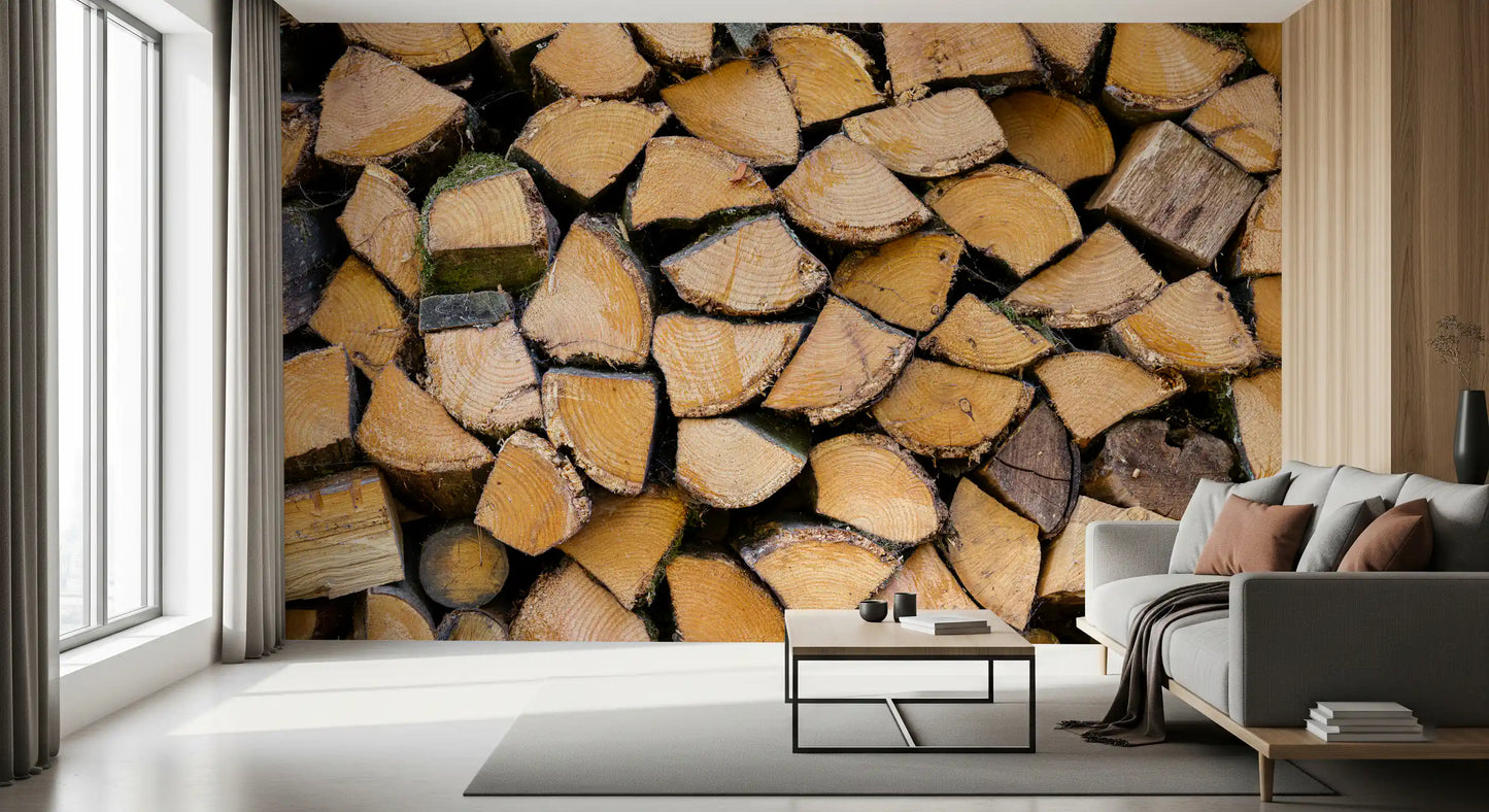 Rustic Wood Stack Texture Wall Mural