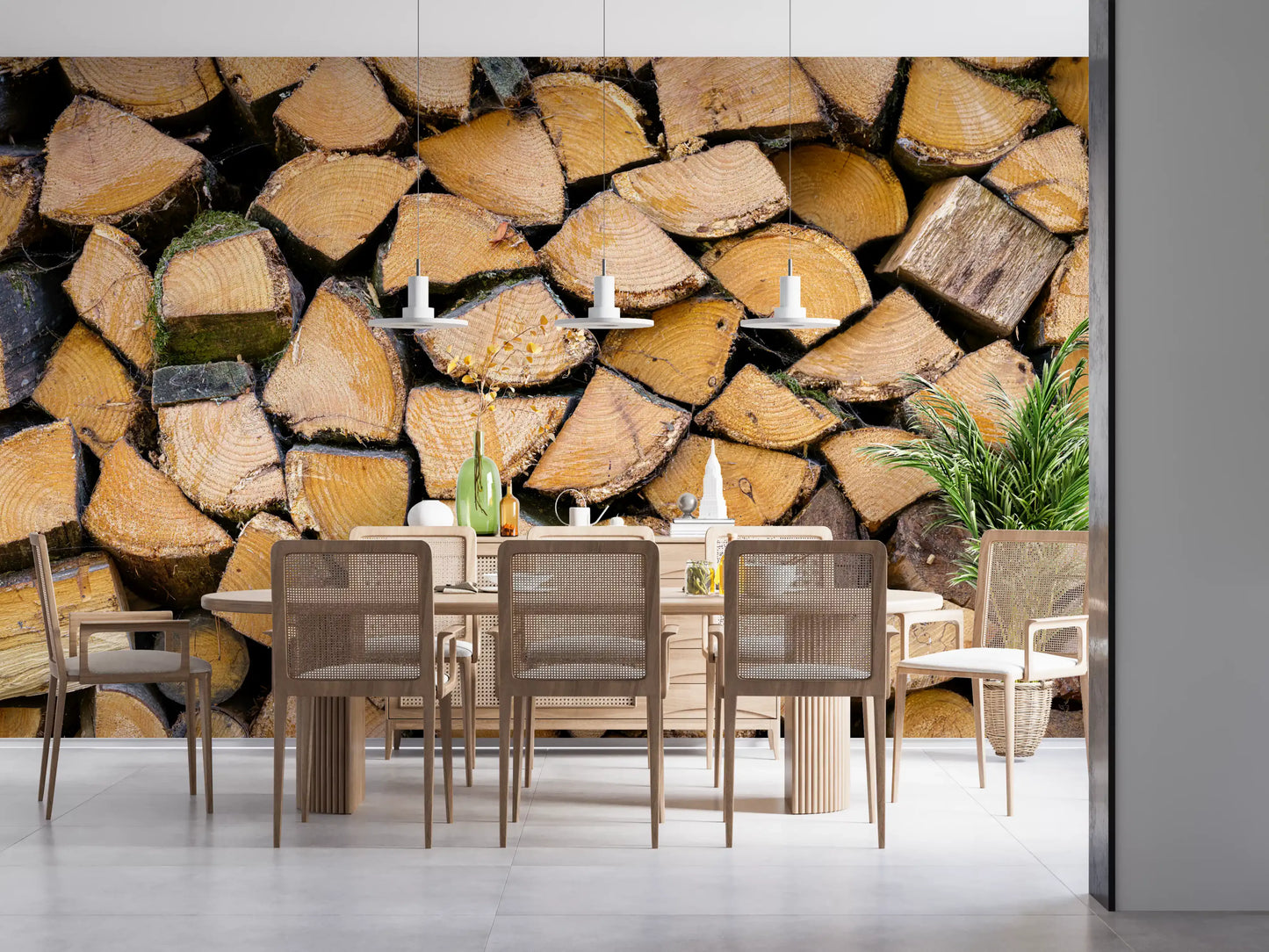 Rustic Wood Stack Texture Wall Mural
