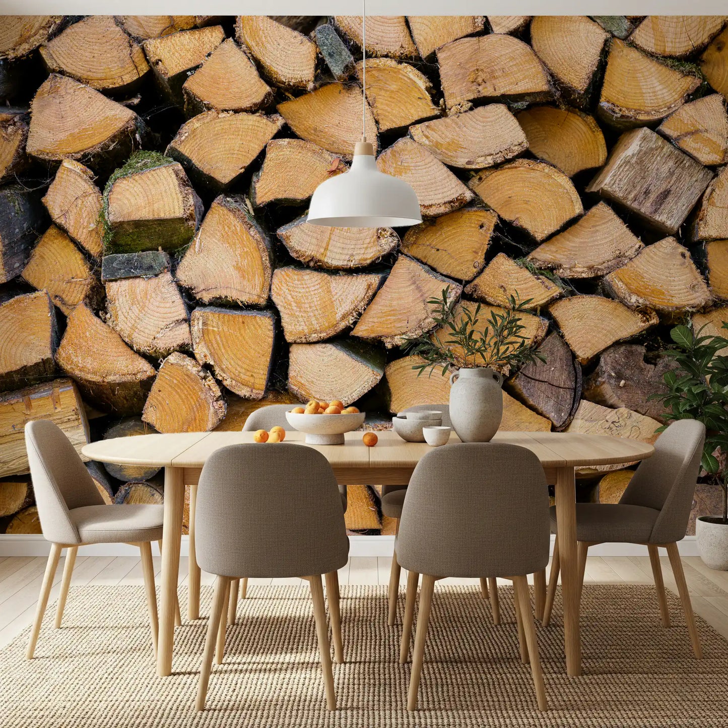 Rustic Wood Stack Texture Wall Mural