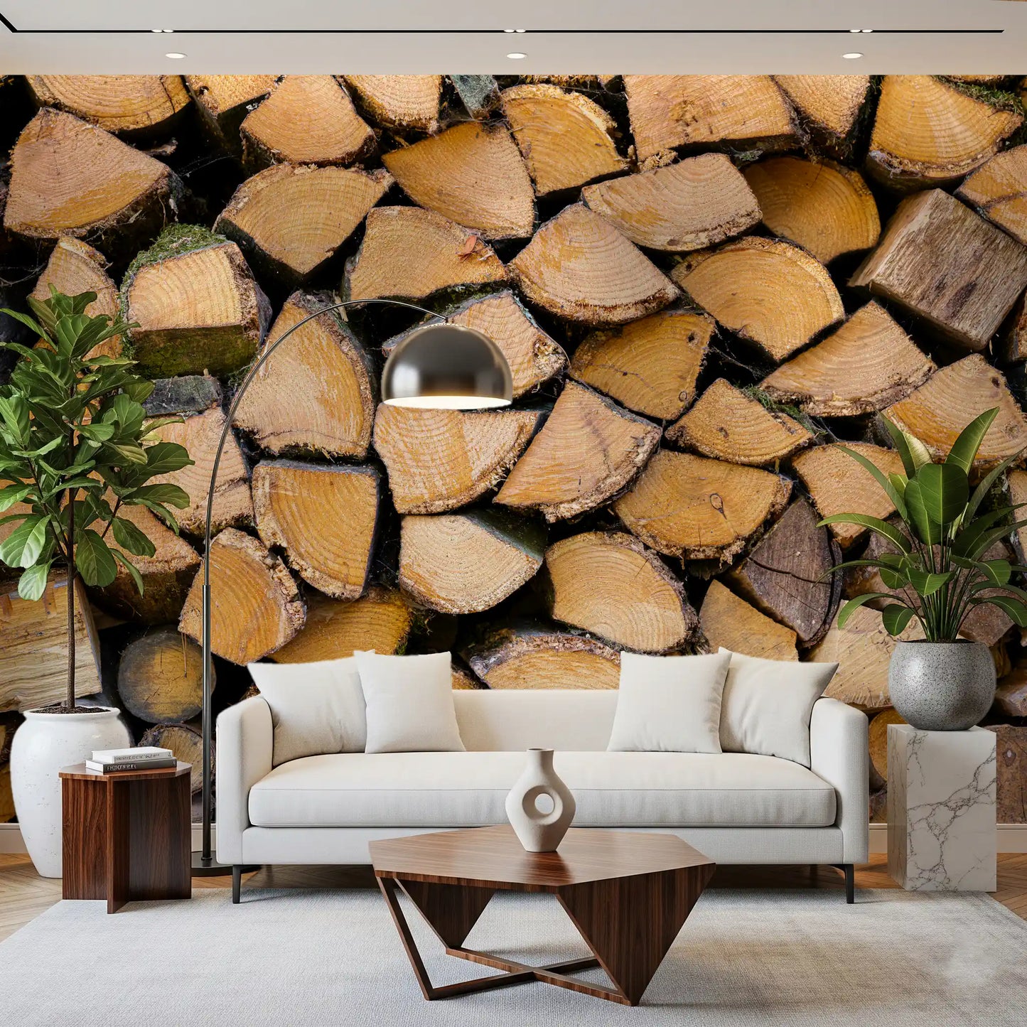 Rustic Wood Stack Texture Wall Mural