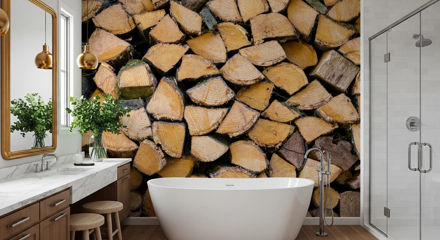 Rustic Wood Stack Texture Wall Mural