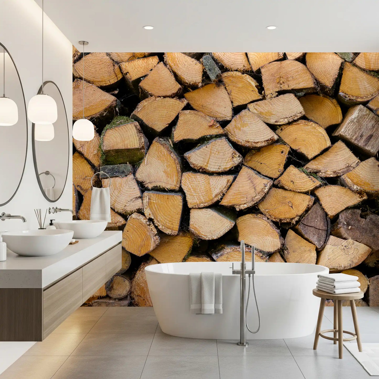 Rustic Wood Stack Texture Wall Mural