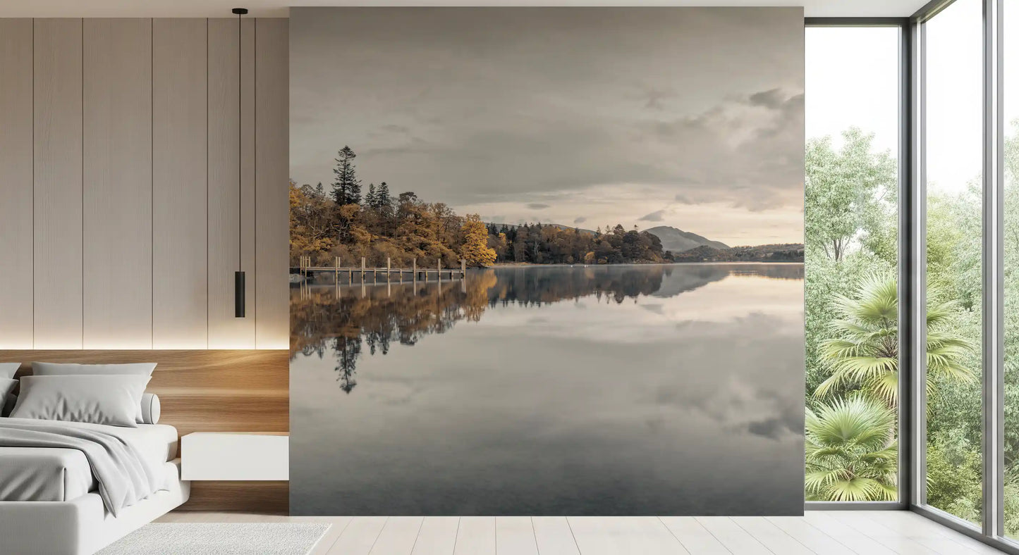 Golden Lakeside Tranquility Wall Mural