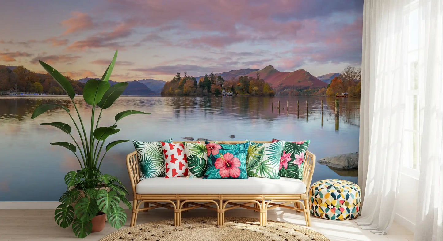 Autumn Lakeside Glow Wall Mural
