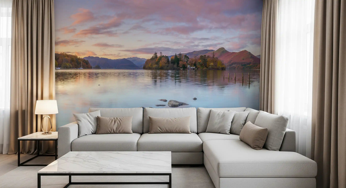 Autumn Lakeside Glow Wall Mural