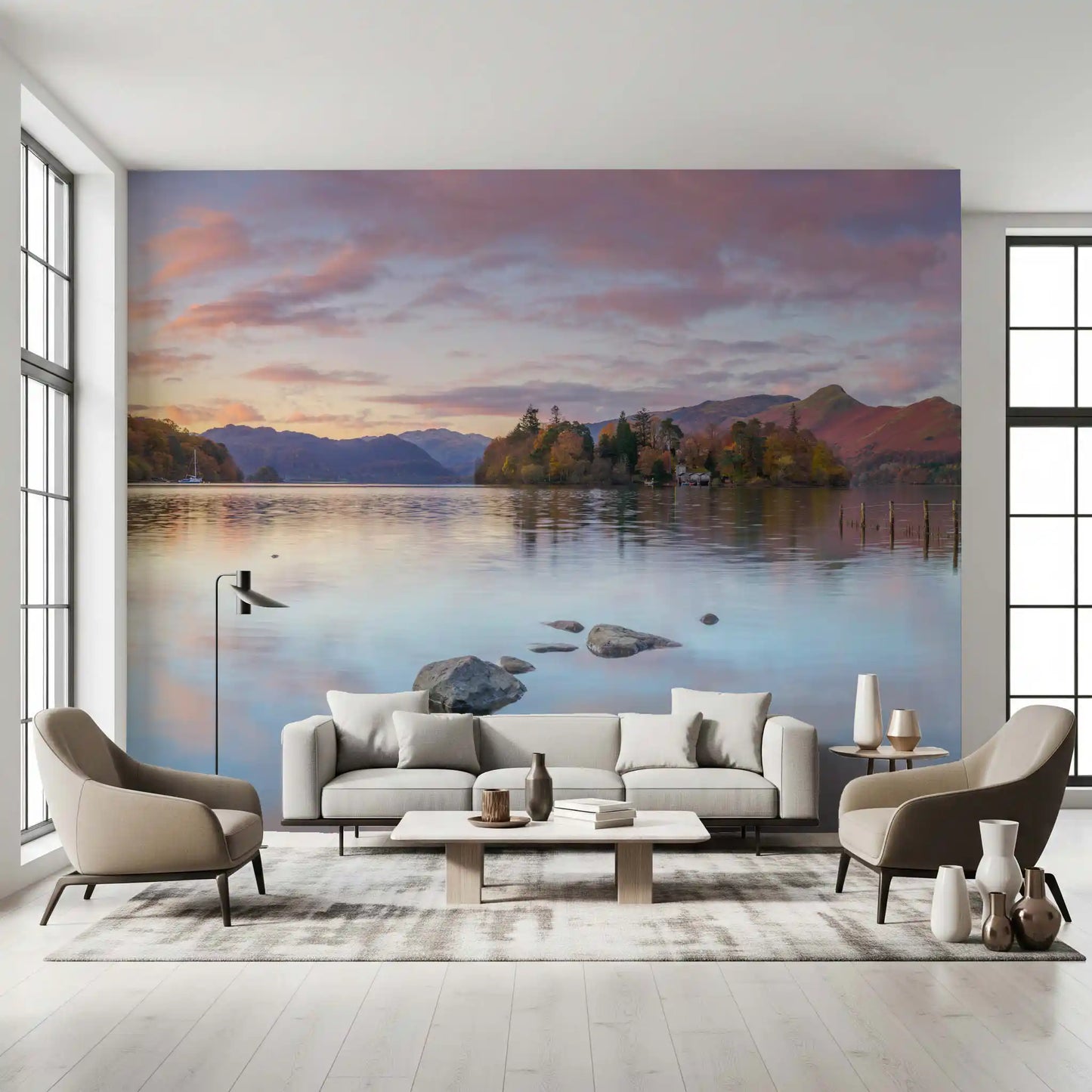 Autumn Lakeside Glow Wall Mural