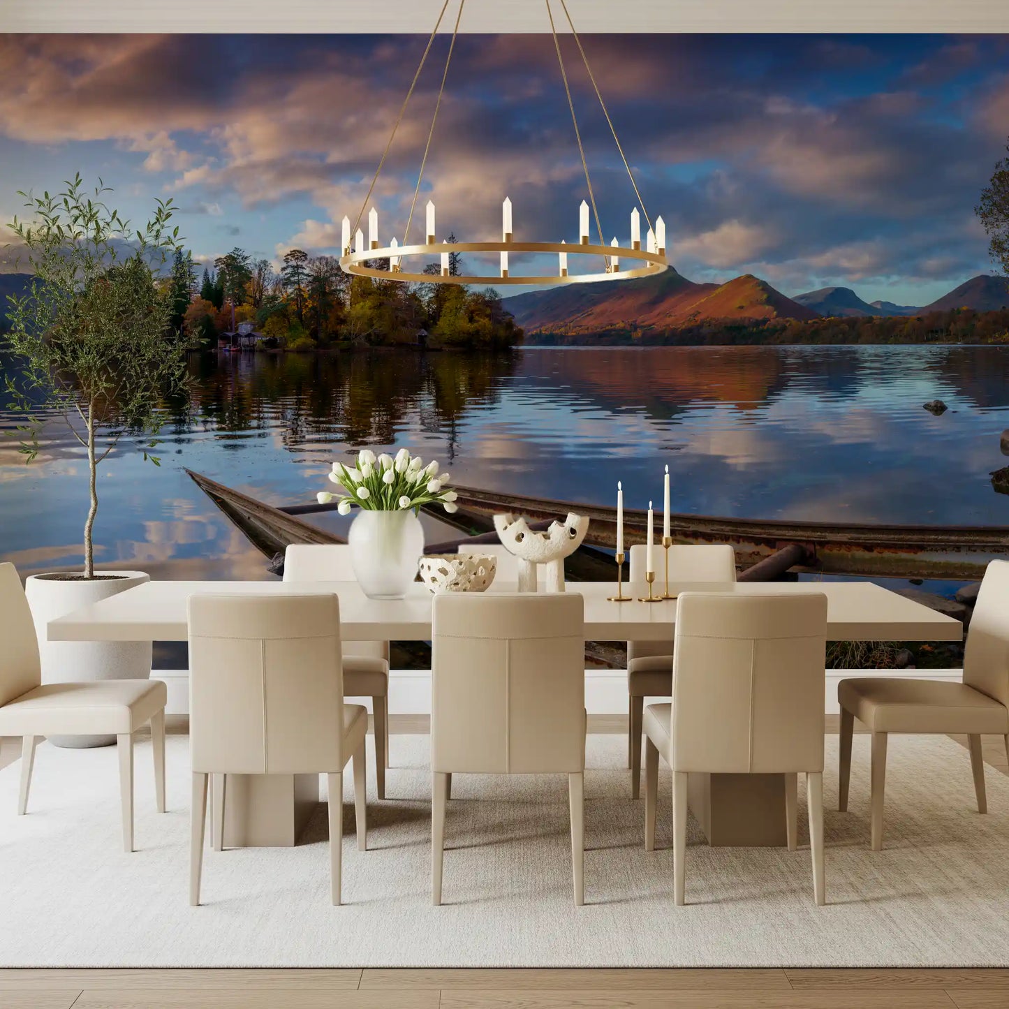 Lakeside Reflections: Autumn Glow Wall Mural