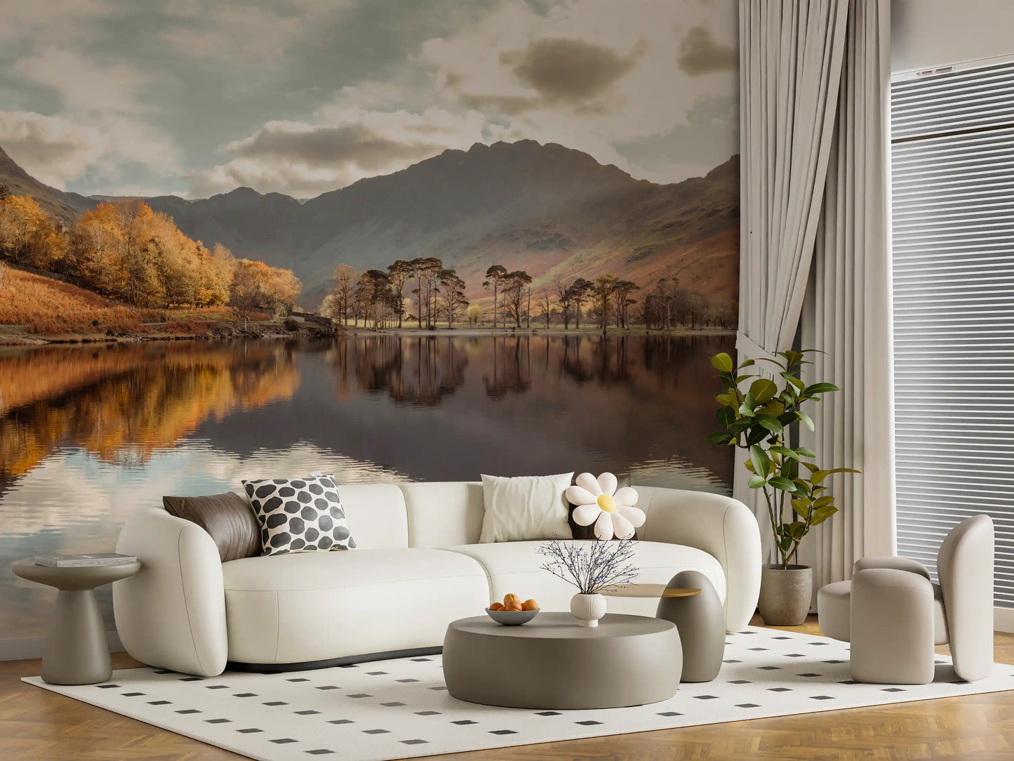 Autumn's Golden Reflection Wall Mural