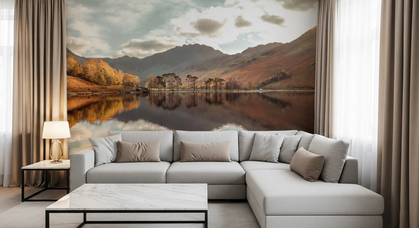 Autumn's Golden Reflection Wall Mural