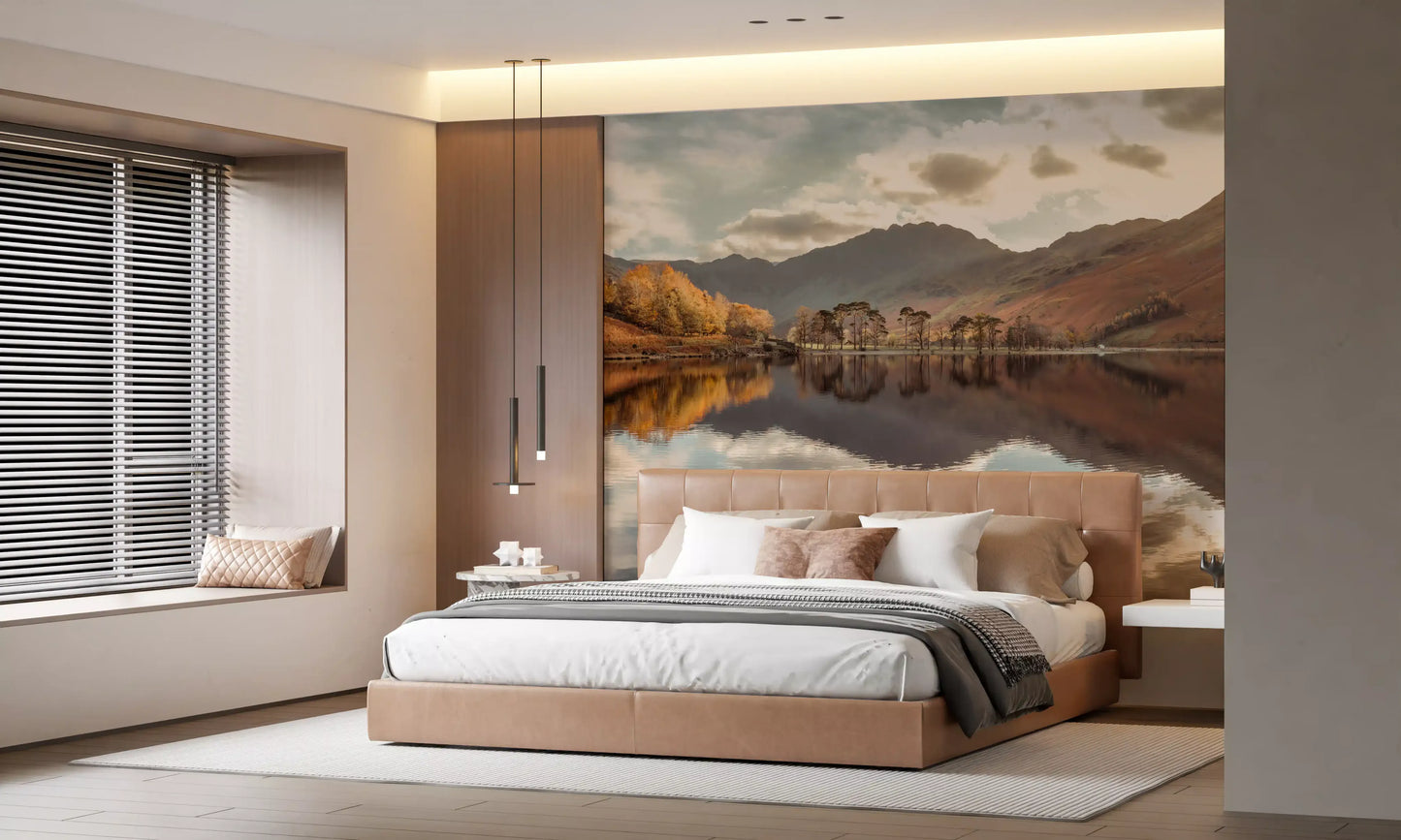 Autumn's Golden Reflection Wall Mural