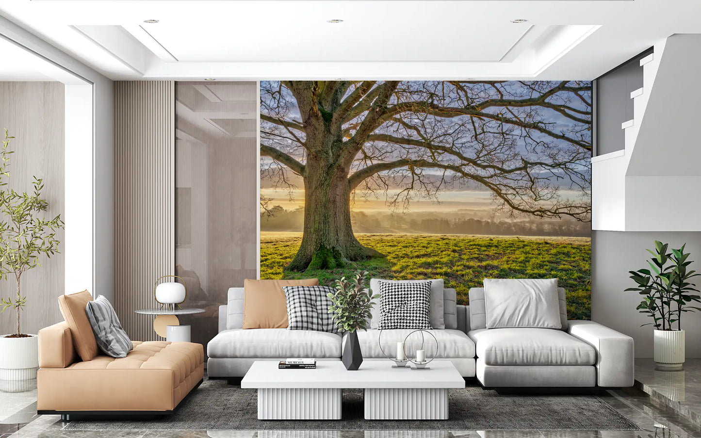 Golden Dawn Oak Tree Wall Mural