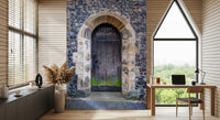 Historic building wall mural with classic arched passage design
