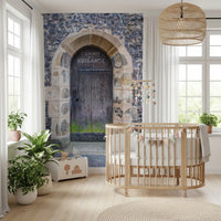 Architectural wall mural showcasing a historic urban entrance