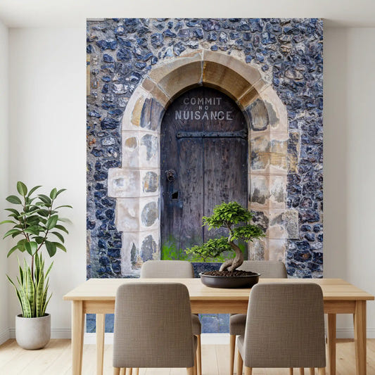 Historic archway wall mural with detailed stone architecture