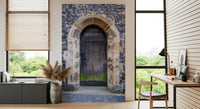 Vintage urban wall mural featuring a classic arched entrance