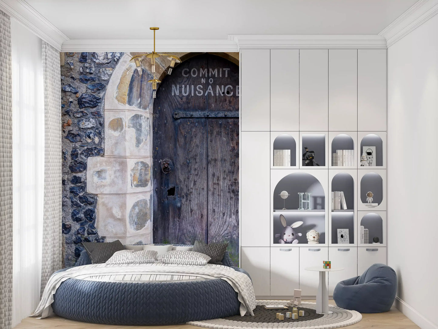 Stone arch wall mural with heritage building character details