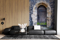Historic passageway wall mural with textured stone surfaces