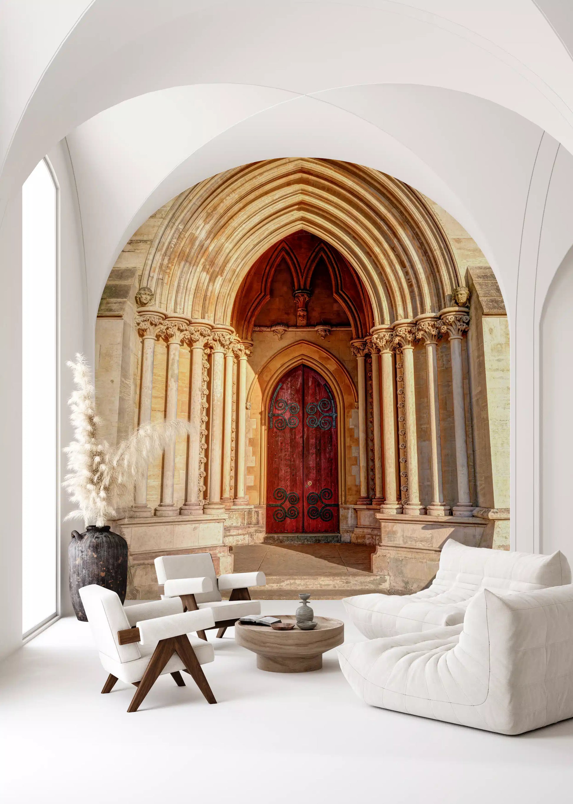 Gothic hallway wall mural with intricate historic details
