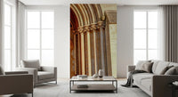 Gothic entrance wall mural with layered architectural textures