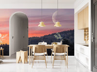 Woodland moon wall mural with calming twilight blue tones