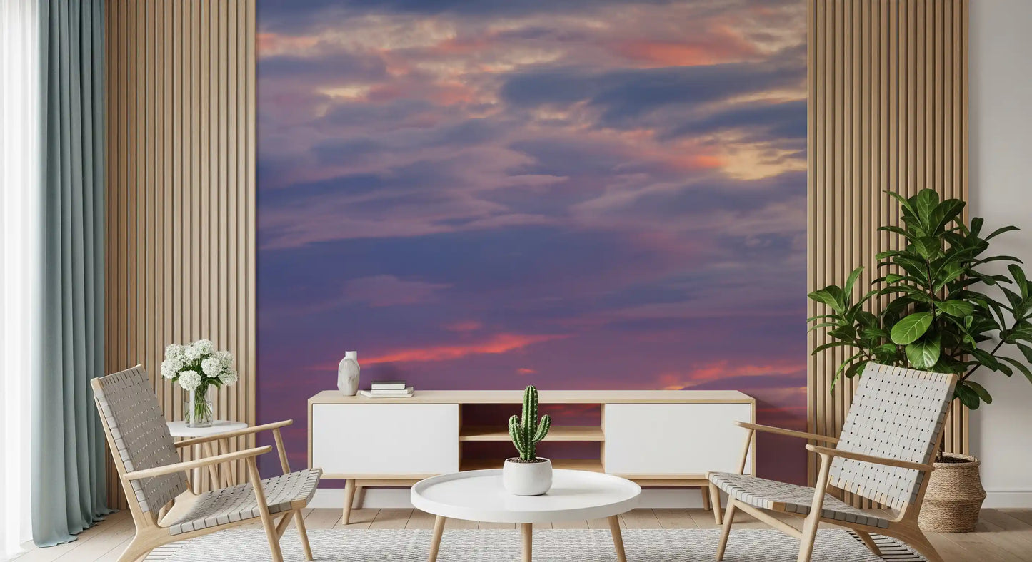 Twilight cloud wall mural with peaceful blue and pink hues
