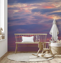 Dreamy sky wall mural featuring layered twilight cloud formations