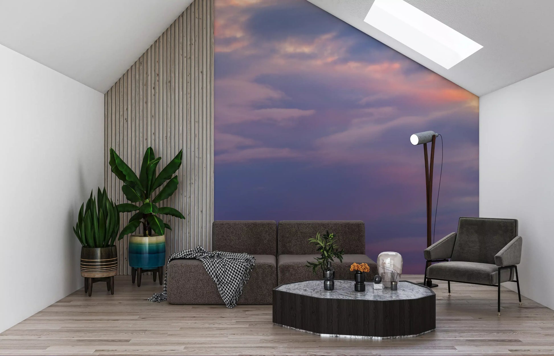 Pastel sky wall mural featuring drifting clouds at twilight