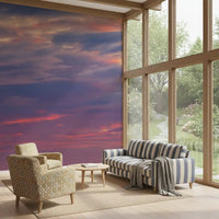 Atmospheric cloud wall mural in lavender and blush shades