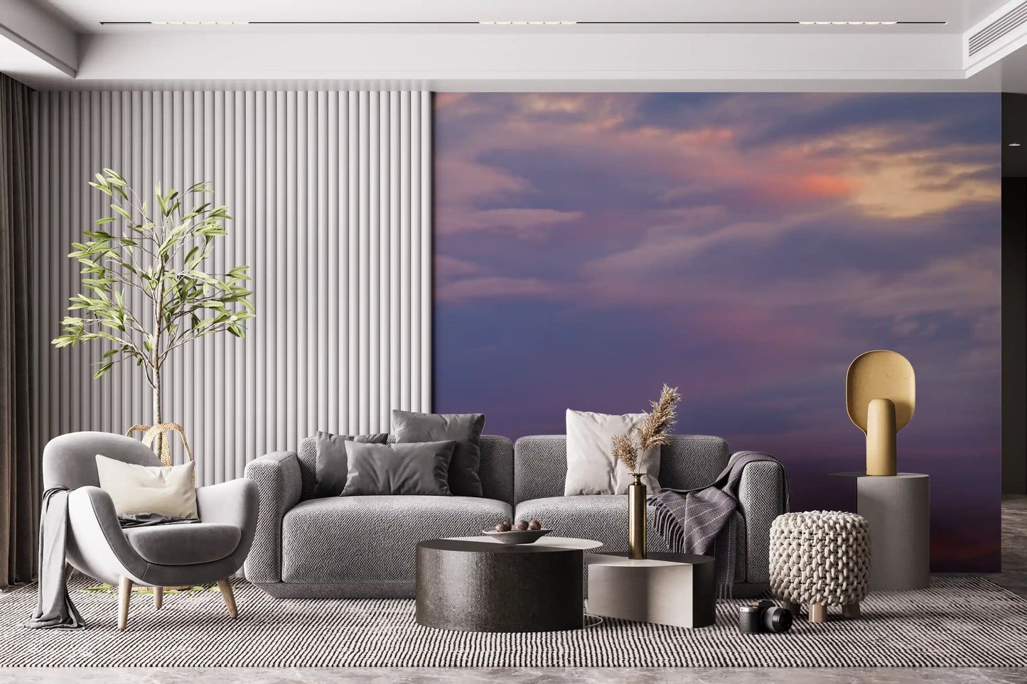 Soft twilight wall mural with layered clouds and airy scenery