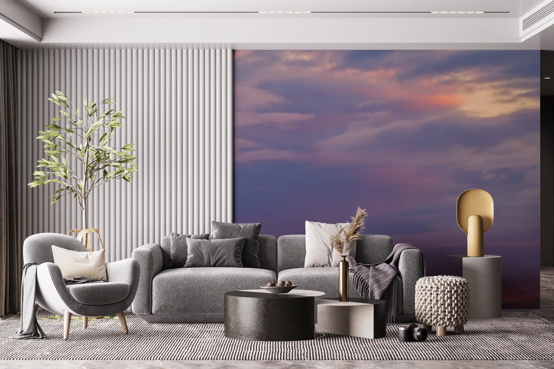 Soft twilight wall mural with layered clouds and airy scenery