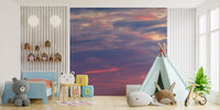 Sky inspired wall mural with pastel clouds and dusk light