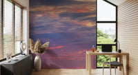 Twilight sky wall mural with soft clouds and calming tones