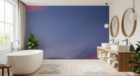Dreamy floral wall mural with pink blooms and evening sky