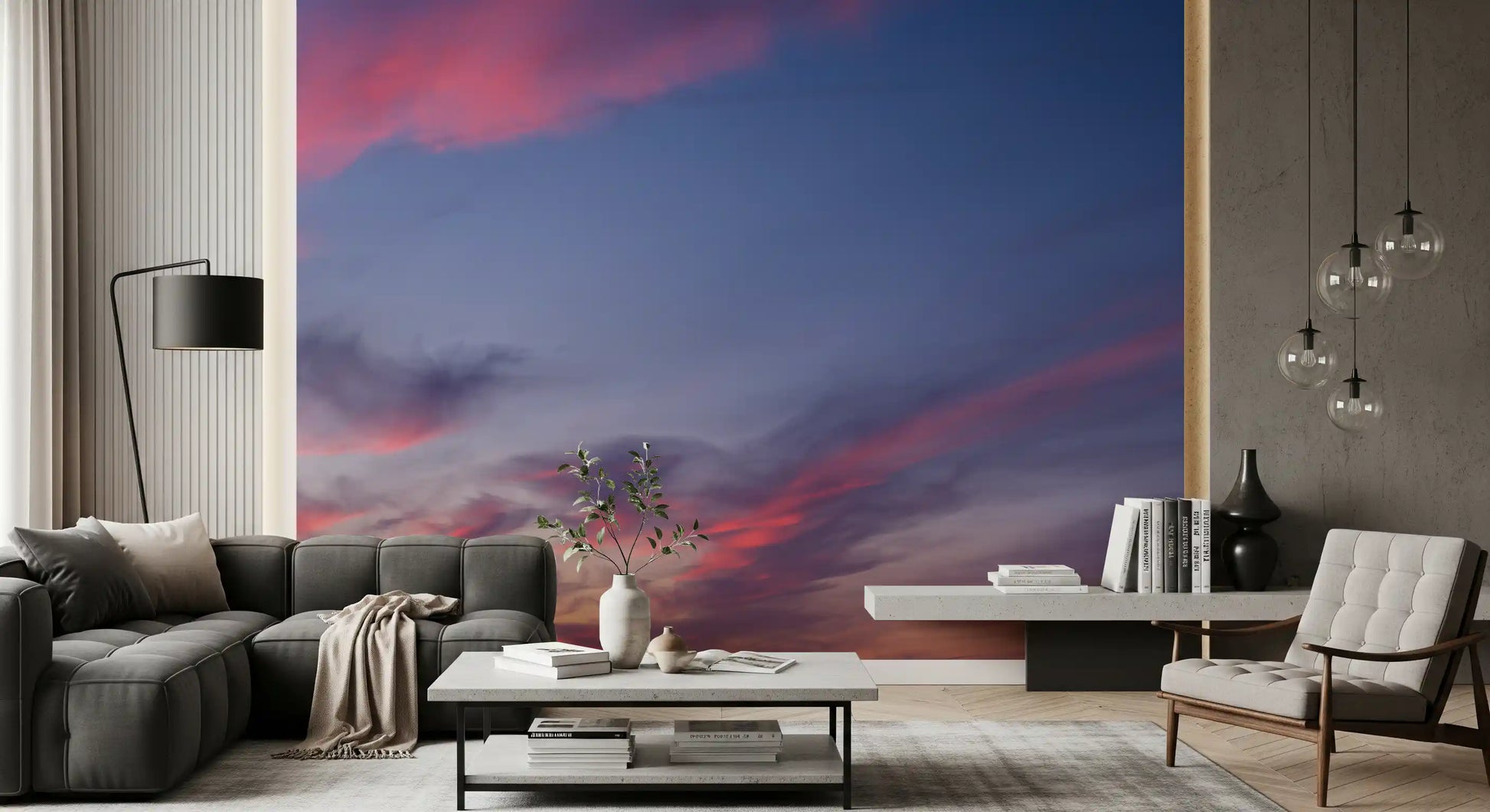 Twilight bloom wall mural featuring flowers among soft clouds