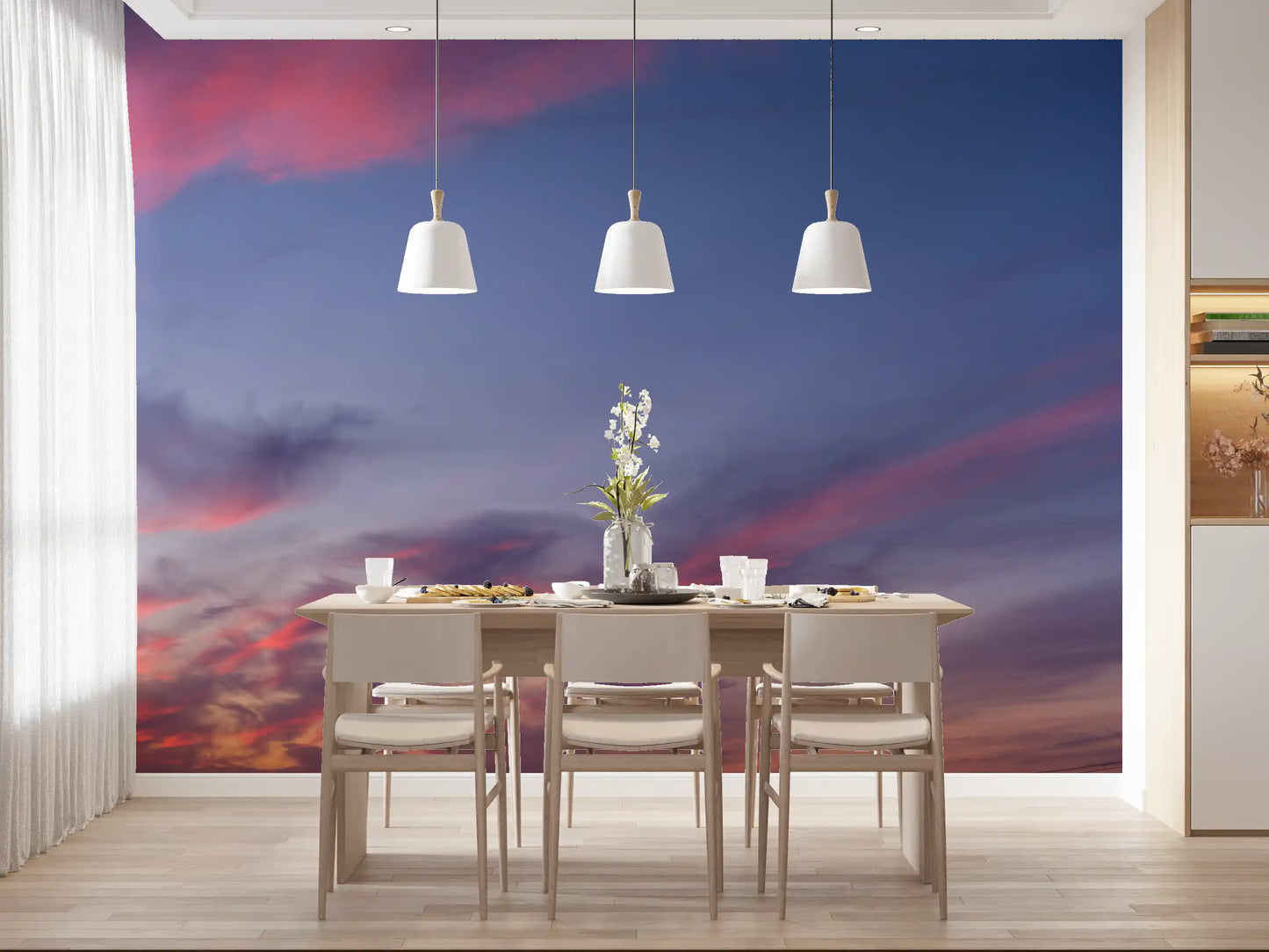 Soft bloom wall mural with lavender skies and cloud layers