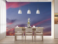 Soft bloom wall mural with lavender skies and cloud layers