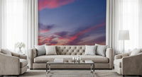 Flower filled wall mural featuring gentle twilight sky scenery