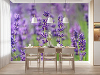 Lavender stem wall mural featuring delicate purple flower clusters