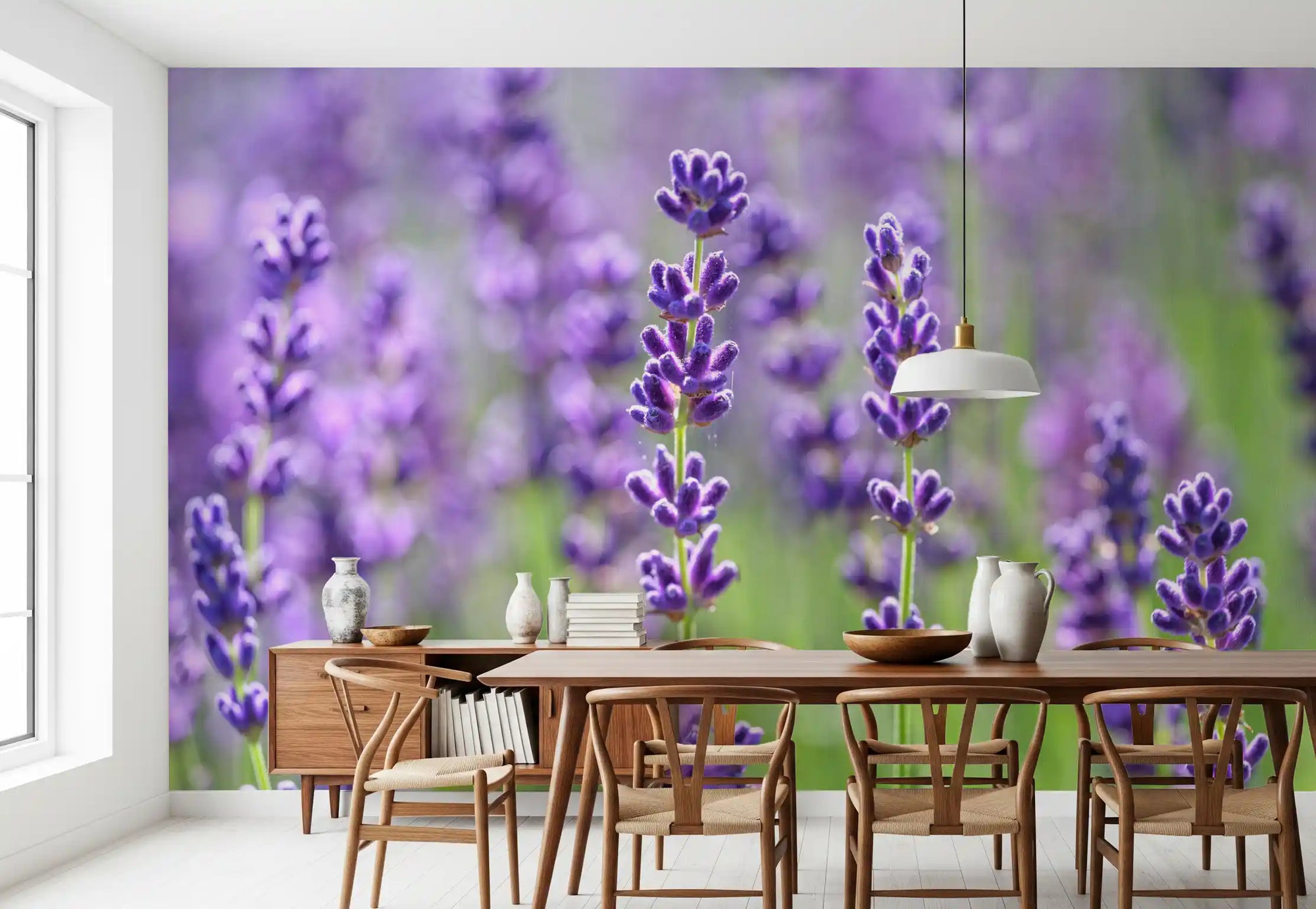 Lavender flower wall mural with soft purple botanical blooms