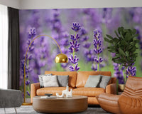 Floral wall mural featuring elegant lavender botanical details