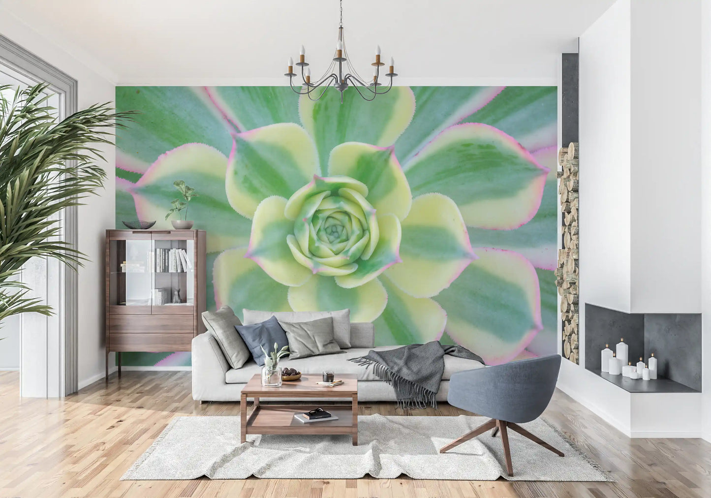 Botanical foliage wall mural with natural succulent textures
