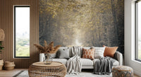 Forest glow wall mural showcasing a winding woodland pathway