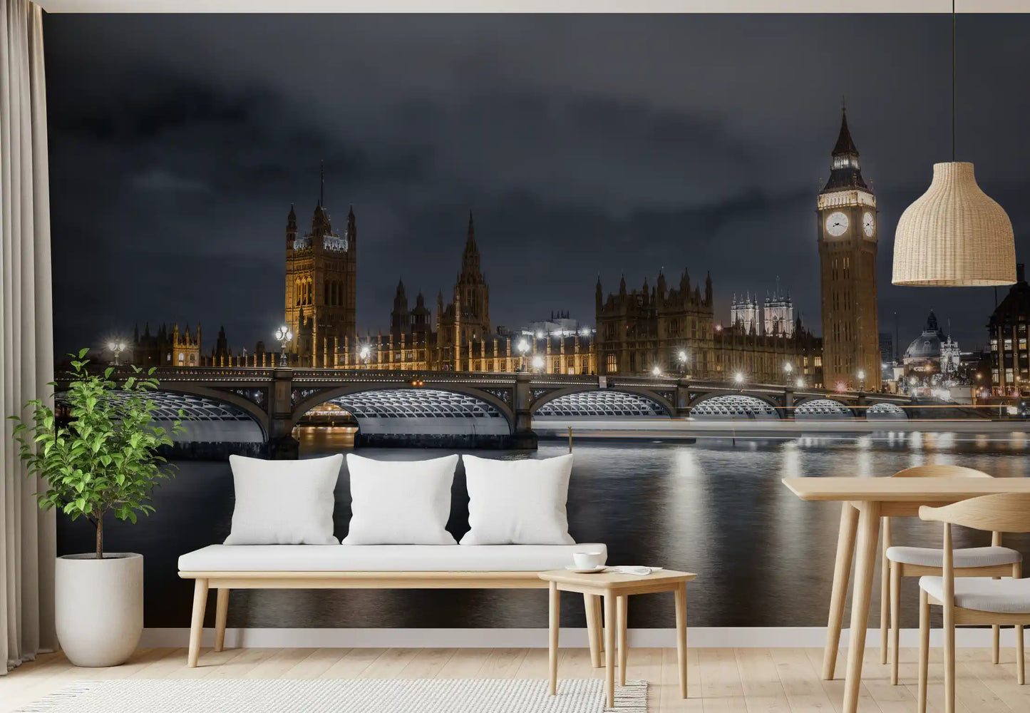 London skyline wall mural with illuminated city landmarks