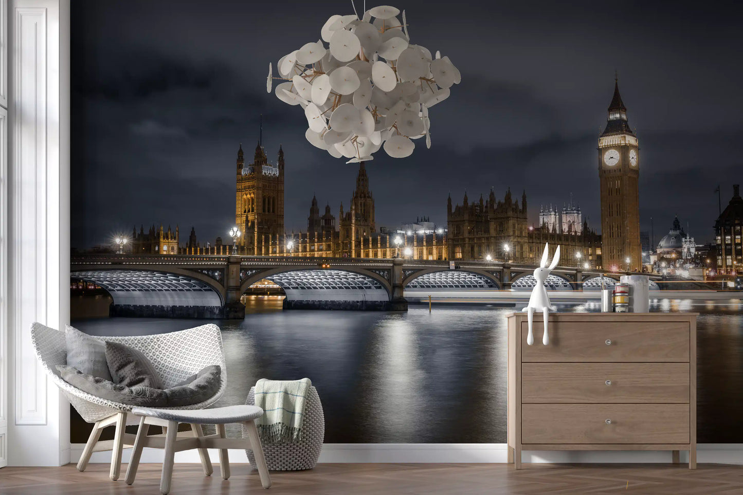 London cityscape wall mural with evening skyline reflections