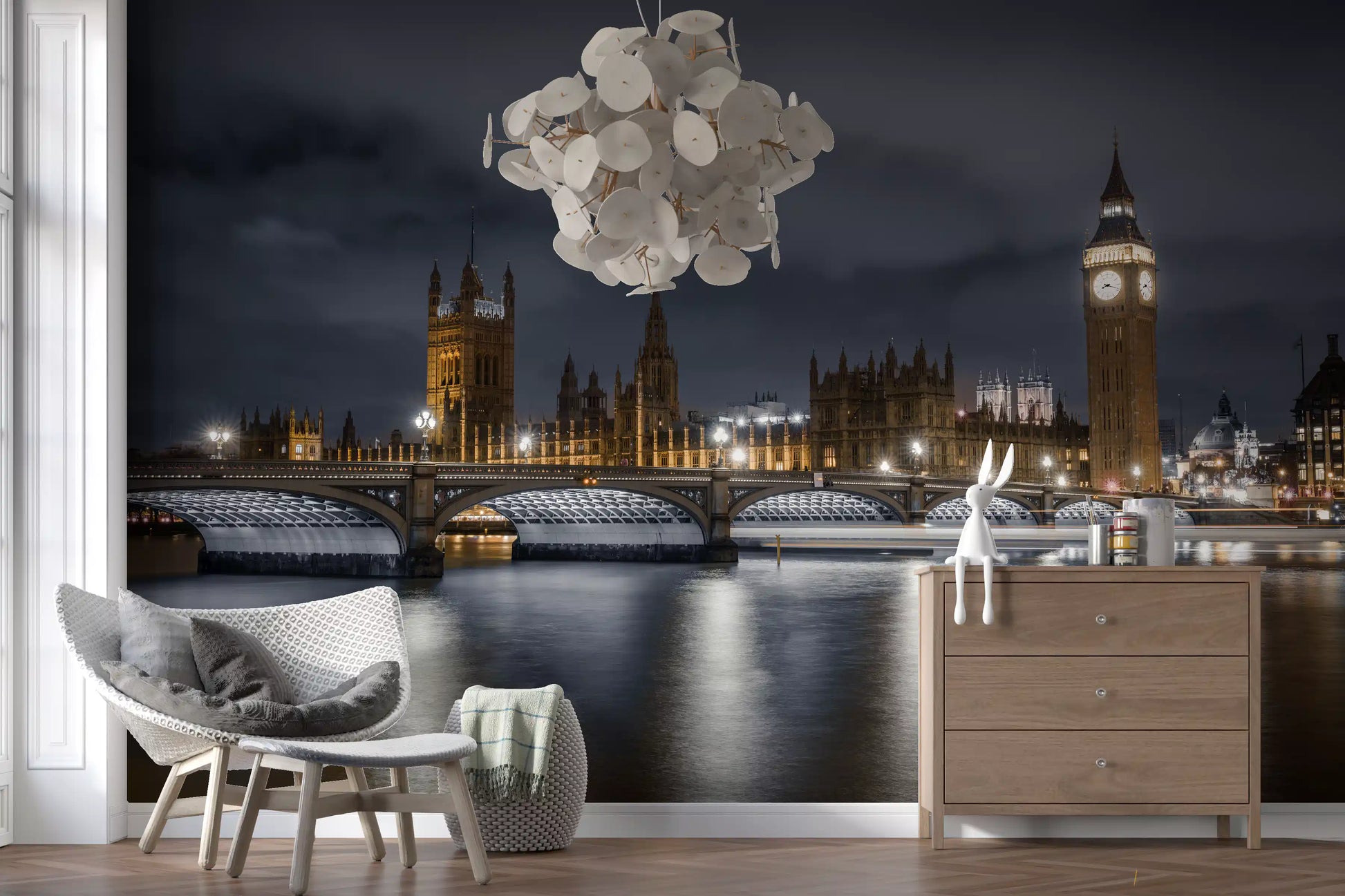 London cityscape wall mural with evening skyline reflections