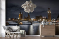 London cityscape wall mural with evening skyline reflections